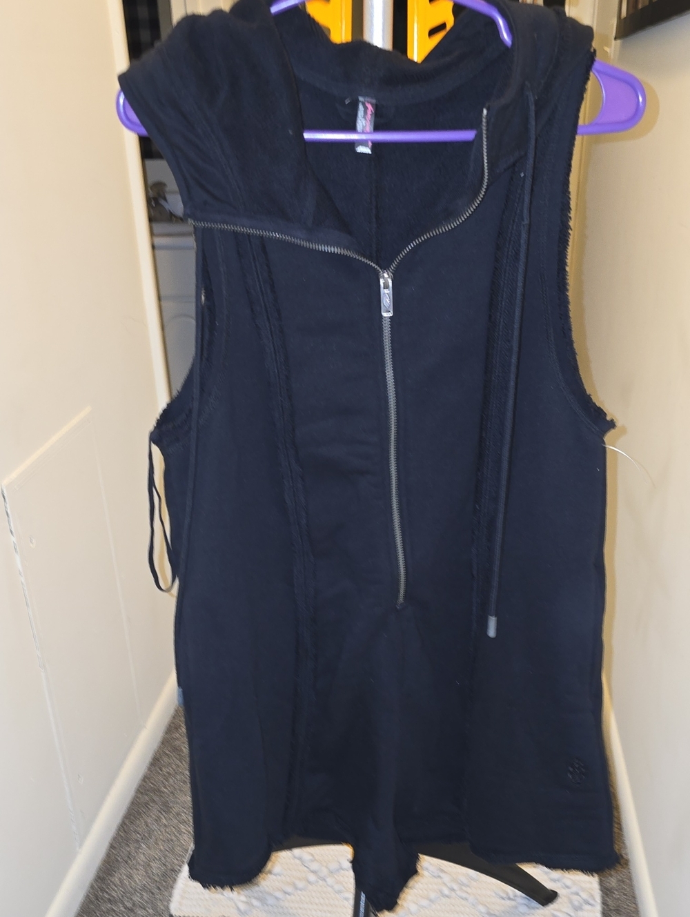 NEW FREE PEOPLE Black Hooded Heavy Fleece Romper